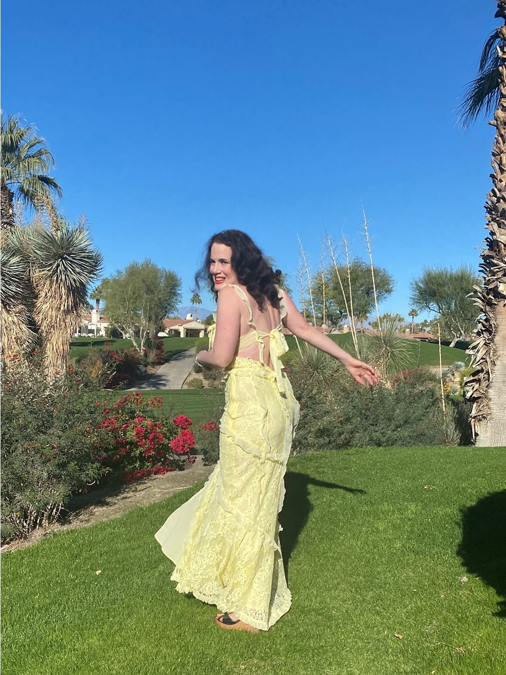 Milena Yellow Lace Ruffle Bralette Maxi Dress